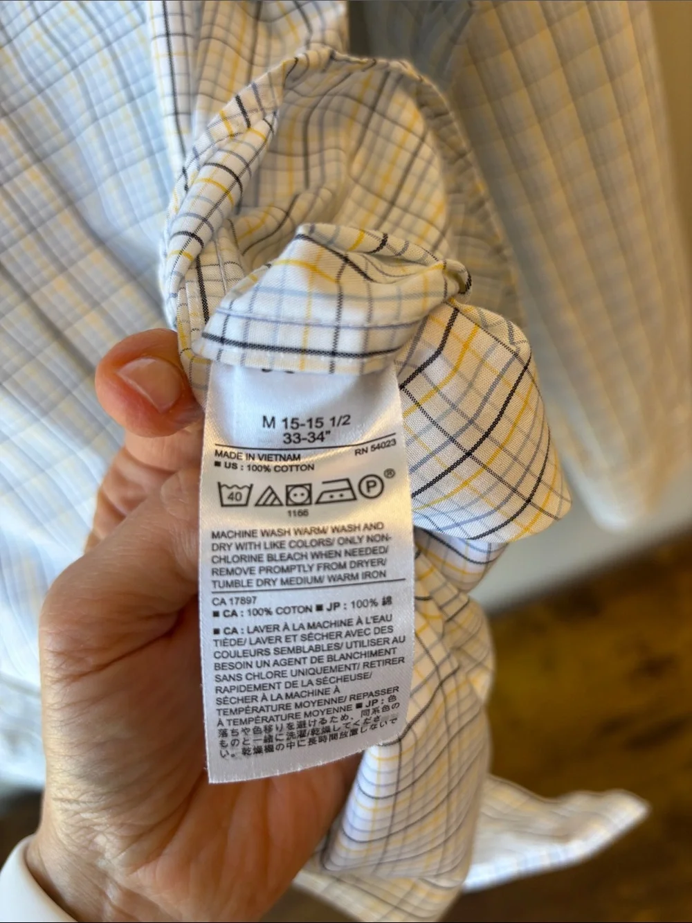 Banana Republic Factory White Dress Shirt with Blue and Yellow Windowpane Plaid